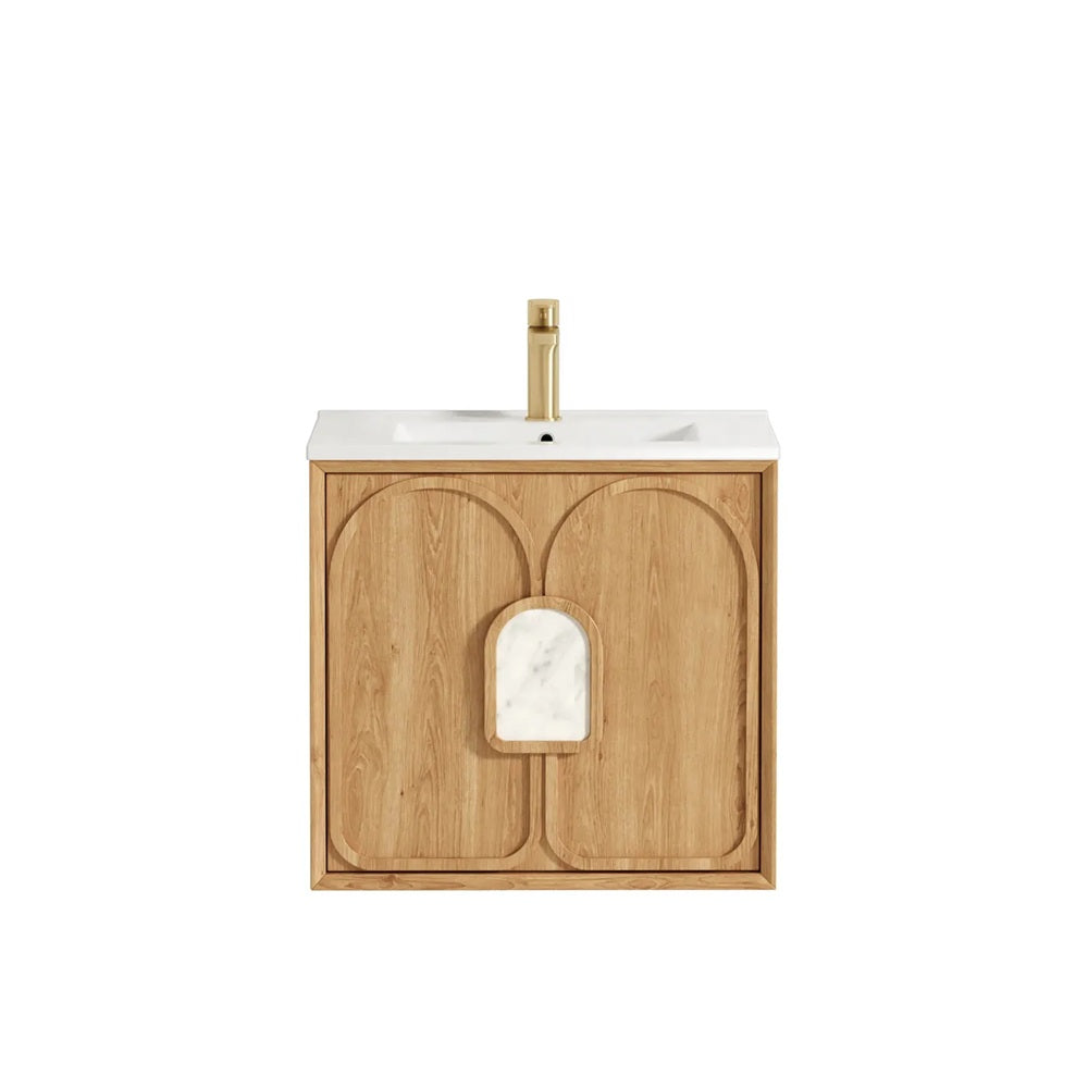 Otti Laguna Mk II Wall Hung Vanity 600mm Natural Woodland Oak w/ Ceramic Top LGM600NCT