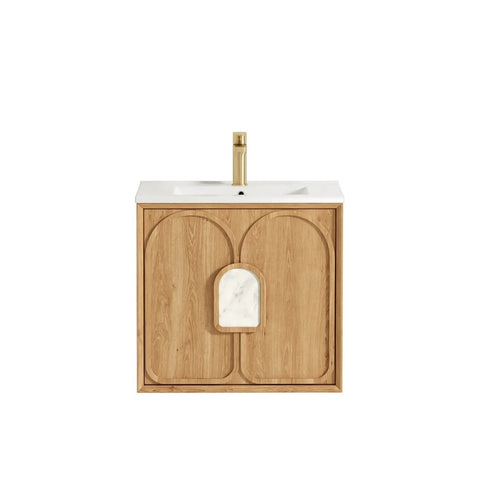 Otti Laguna Mk II Wall Hung Vanity 600mm Natural Woodland Oak w/ Ceramic Top LGM600NCT