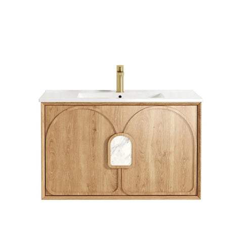 Otti Laguna Mk II Wall Hung Vanity 900mm Natural Woodland Oak w/ Ceramic Top LGM900NCT