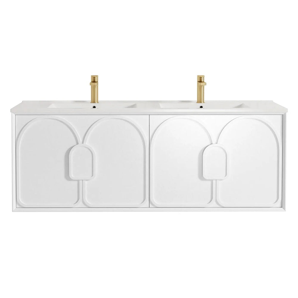 Otti Laguna Mk II Wall Hung Vanity 1500mm Matte White w/ Undermount Natural Carrara Marble Top & Basin LGM1500WSTUD-NCA-UB