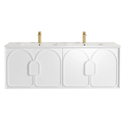 Otti Laguna Mk II Wall Hung Vanity 1500mm Matte White w/ Undermount Natural Carrara Marble Top & Basin LGM1500WSTUD-NCA-UB