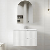 Otti Noosa Wall Hung Vanity 900mm Satin White w/ Ceramic Top NS900WCT