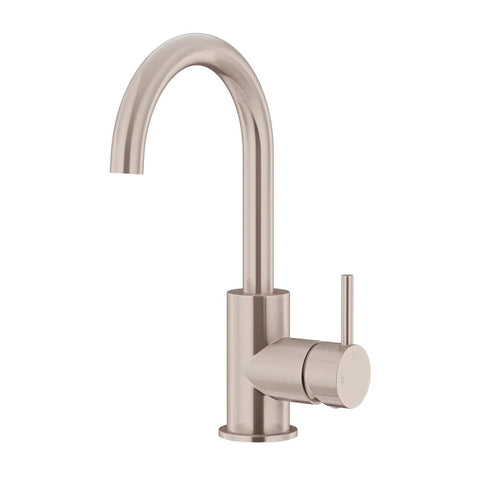 Meir Round Gooseneck Basin Mixer with Cold Start Champagne MB17-CH