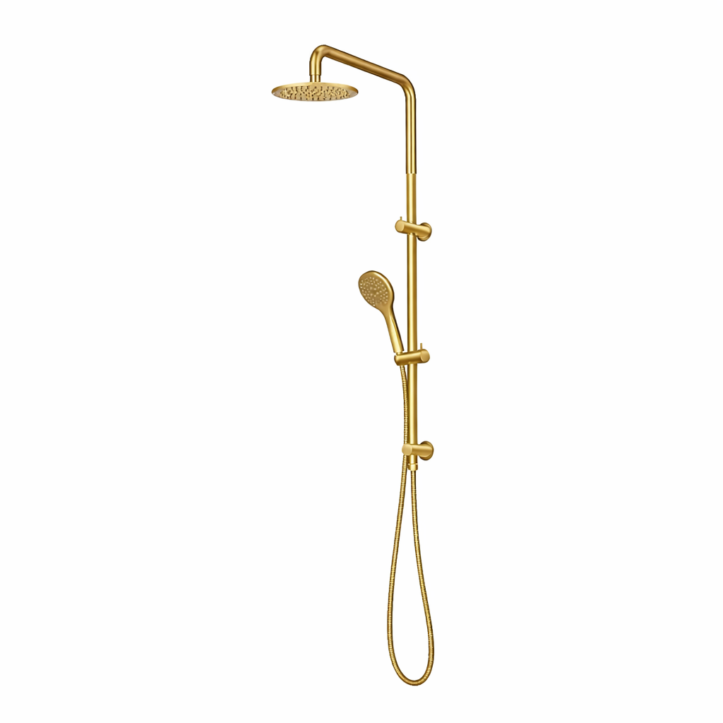 Amelie Essentiel Twin Shower Rail Set w/ 200mm Round Head Brushed Brass BDO18201BG