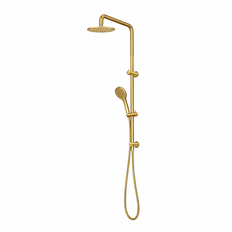 Amelie Essentiel Twin Shower Rail Set w/ 200mm Round Head Brushed Brass BDO18201BG