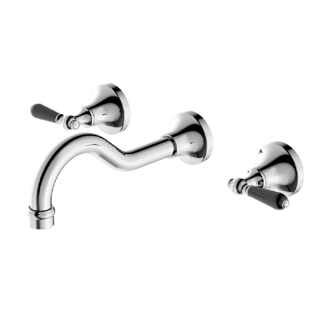 Nero York Wall Basin Set Black Porcelain Lever Chrome NR692107A03CH