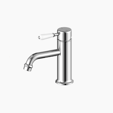 Nero York Straight Basin Mixer w/White Porcelain Lever Chrome NR692101B01CH