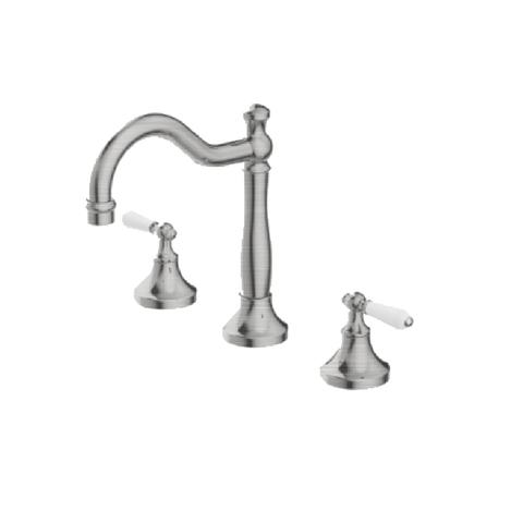 Nero York Swivel Basin Set w/ White Porcelain Lever Brushed Nickel NR692102A01BN