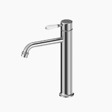 Nero York Straight Basin Mixer w/White Porcelain Lever Chrome NR692101A01CH