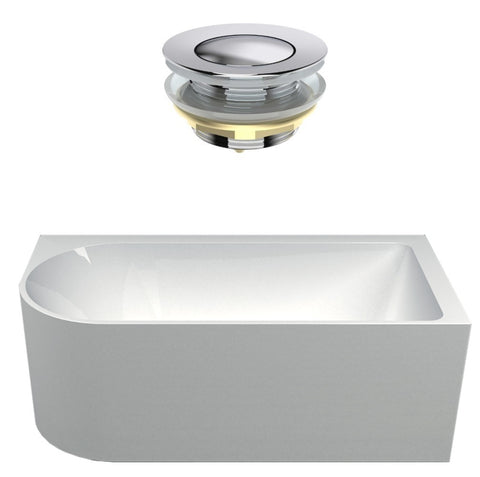 Seima Plati 110 Right Corner Freestanding Bath 1500mm Gloss White + Flexiwaste Overflow Kit & Pop-Out Waste Chrome 192849