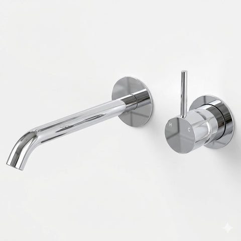 Fienza Kaya Up Basin/Bath Wall Mixer Set Round Plates 200mm Outlet Lead Free Chrome 228118-200-LF