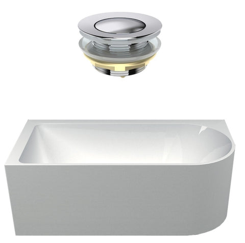 Seima Plati 110 Left Corner Freestanding Bath 1500mm Gloss White + Flexiwaste Overflow Kit & Pop-Out Waste Chrome 192842