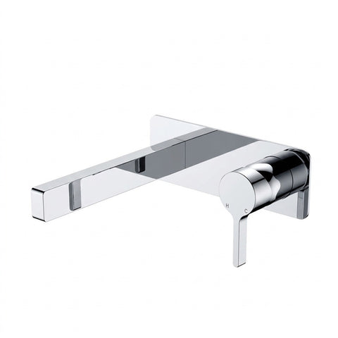Fienza Sansa Wall Basin Mixer Set Square Plate 180mm Outlet Lead Free Chrome 229106-LF