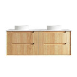 Otti Byron Wall Hung Vanity Fluted 1500mm Woodland Oak w/ Cloudy Carrara Top BYW1500LSTUD-CA