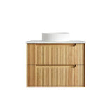 Otti Byron Wall Hung Vanity Fluted 750mm Woodland Oak w/ Cloudy Carrara Top BYW750LSTUD-CA