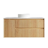 Otti Byron Wall Hung Vanity Fluted 1200mm Woodland Oak w/ Cloudy Carrara Top BYW1200LSTUD-CA