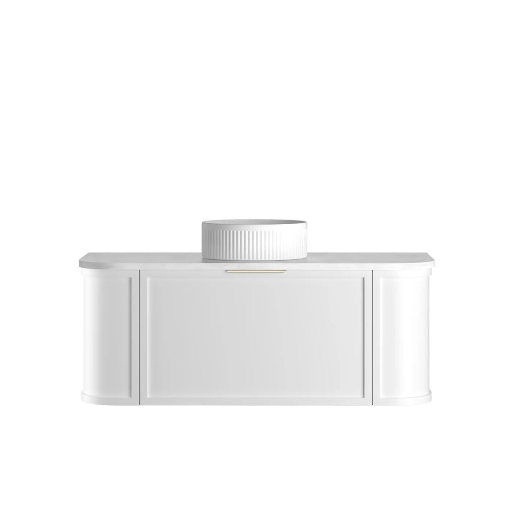 Otti Hampshire Wall Hung Curve Vanity 1200mm Satin White w/ Cloudy Carrara Top BOH1200WST-CA