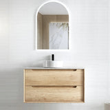 Otti Byron Wall Hung Vanity 900mm Natural Oak w/ Cloudy Carrara Top BY900NSTUD-CA