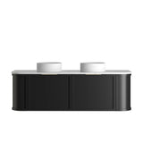 Otti Hampshire Wall Hung Curve Vanity 1500mm Satin Black w/ Cloudy Carrara Top BOH1500BST-CA