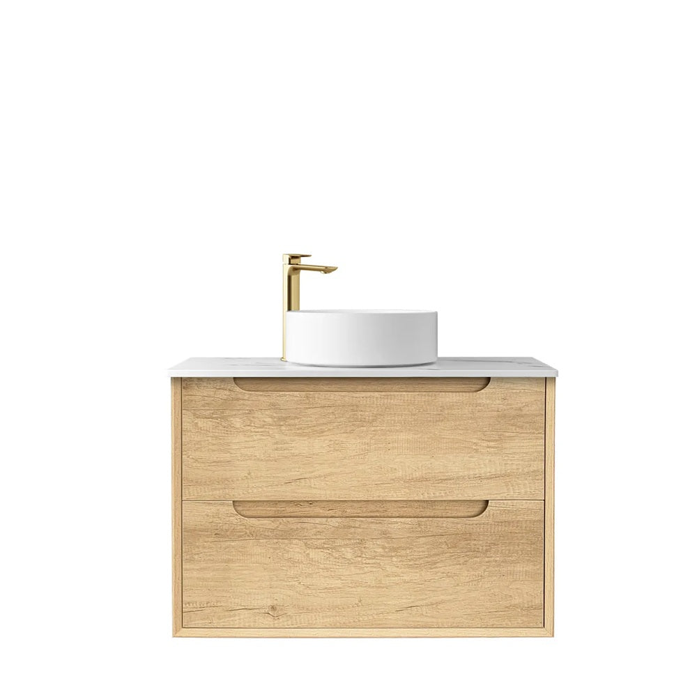 Otti Byron Wall Hung Vanity 750mm Natural Oak w/ Natural Carrara Marble Top BY750NSTUD-NCA