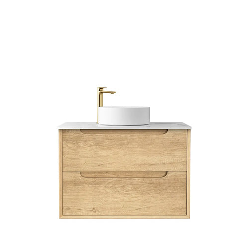 Otti Byron Wall Hung Vanity 750mm Natural Oak w/ Natural Carrara Marble Top BY750NSTUD-NCA