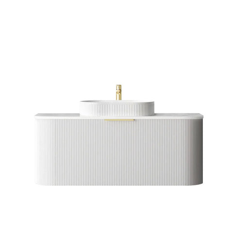 Otti Bondi Wall Hung Curve Vanity 1200mm Fluted Satin White w/ Cloudy Carrara Top BO1200WST-CA