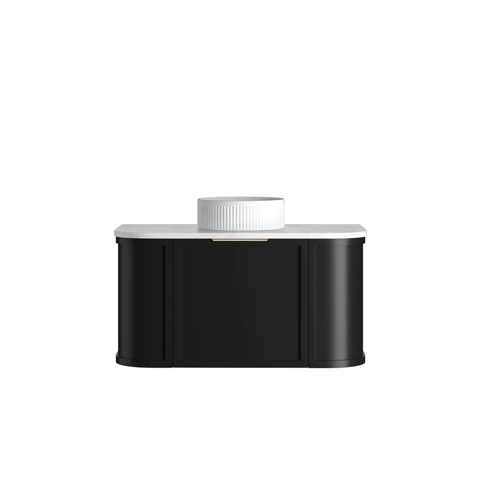 Otti Hampshire Wall Hung Curve Vanity 900mm Satin Black w/ Cloudy Carrara Top BOH900BST-CA