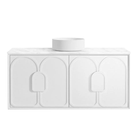 Otti Laguna Mk II Wall Hung Vanity 1200mm Matte White w/ Cloudy Carrara Top LGM1200WSTUD-CA