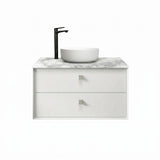 Otti Boston Wall Hung Vanity 900mm Satin White / Cloudy Carrara Top BS900WSTUD-CA