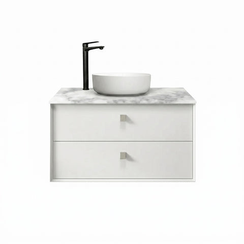 Otti Boston Wall Hung Vanity 900mm Satin White / Cloudy Carrara Top BS900WSTUD-CA