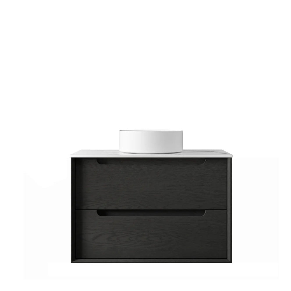 Otti Byron Wall Hung Vanity 750mm (10 O'Clock Taphole) Black Oak / Mont Blanc 60mm Top BY750BST-60CA-10TH
