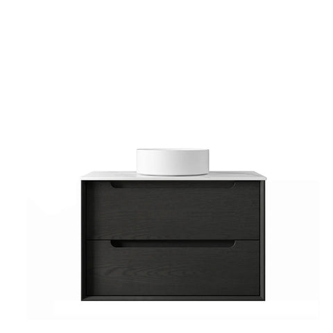 Otti Byron Wall Hung Vanity 750mm Black Oak w/ Natural Carrara Marble Top BY750BSTUD-NCA