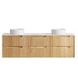 Otti Byron Wall Hung Vanity Fluted 1800mm Woodland Oak w/ Cloudy Carrara Top BYW1800LSTUD-CA