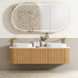 Otti Bondi Curve Wall Hung Vanity 1800mm Fluted Woodland Oak w/ Cloudy Carrara Top BOW1800LST-CA