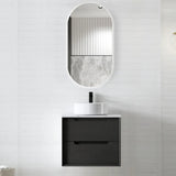 Otti Byron Wall Hung Vanity 600mm Black Oak w/ Cloudy Carrara Top BY600BSTUD-CA