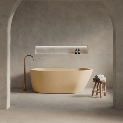 Nood Co Juno Freestanding Concrete Bathtub 1690mm Custard JU1-5-0-CU