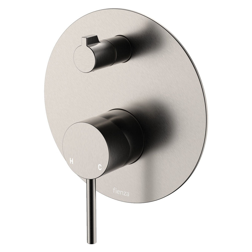 Fienza Kaya Wall Diverter Mixer Large Round Plate Lead Free Brushed Nickel 228102BN-LF