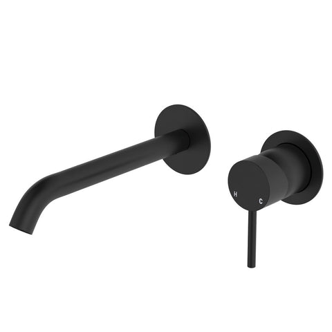 Fienza Kaya Basin/Bath Wall Mixer 200mm Dress Kit Round Plate Matte Black D228104B-200mm