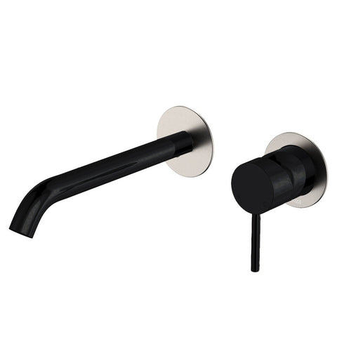 Fienza Kaya Basin/Bath Wall Mixer 160mm Dress Kit Round Plate Brushed Nickel & Matte Black D228104BNB