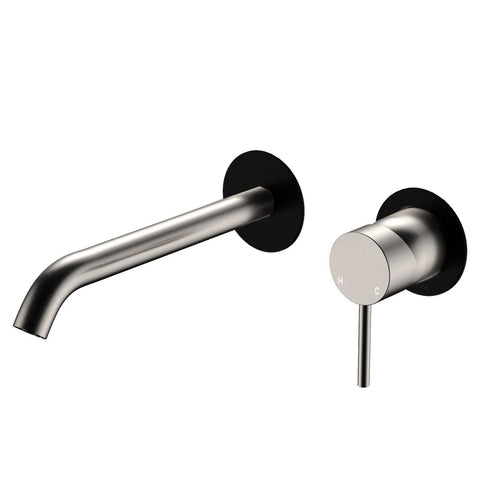 Fienza Kaya Basin/Bath Wall Mixer 160mm Dress Kit Round Plate Matte Black & Brushed Nickel D228104BBN