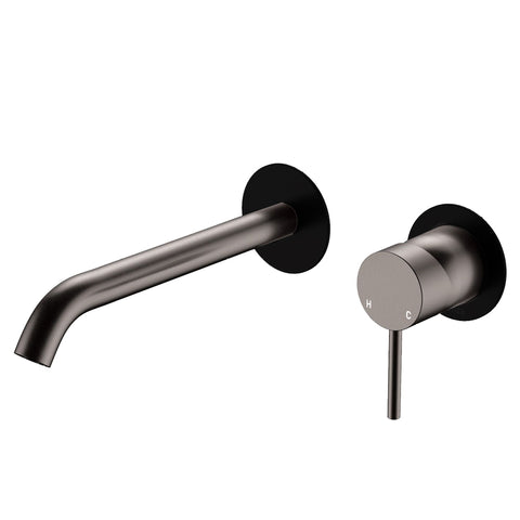 Fienza Kaya Basin/Bath Wall Mixer 160mmmm Dress Kit Round Plate Matte Black & Gunmetal D228104BGM