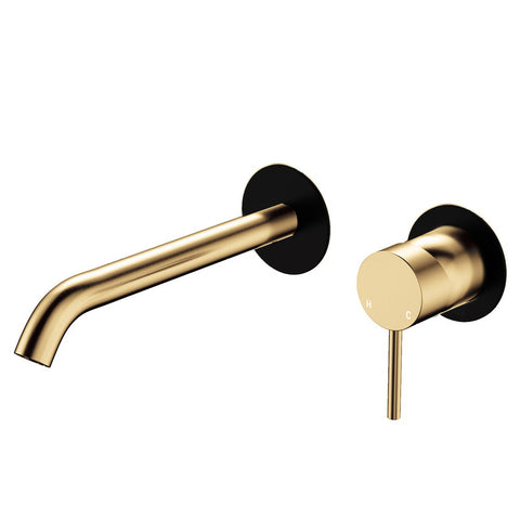 Fienza Kaya Basin/Bath Wall Mixer 160mm Dress Kit Round Plate Matte Black & Urban Brass D228104BUB