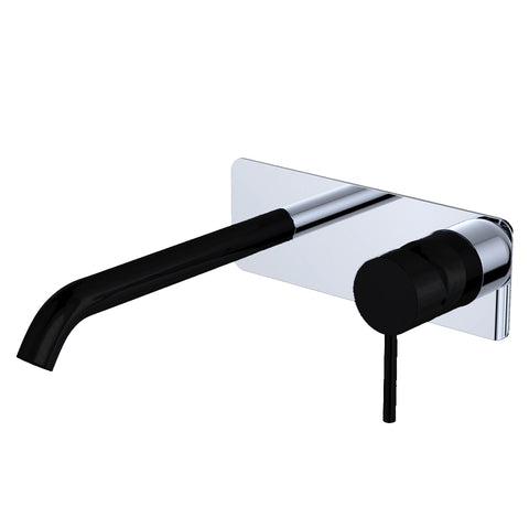 Fienza Kaya Basin/Bath Wall Mixer 160mm Dress Kit Soft Square Chrome & Matte Black Plate D228106CB