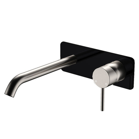 Fienza Kaya Basin/Bath Wall Mixer 160 Dress Kit Soft Square Plate Matte Black & Brushed Nickel D228106BBN