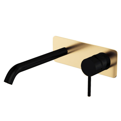 Fienza Kaya Basin/Bath Wall Mixer 160mm Dress Kit Soft Square Plate Urban Brass & Matte Black D228106UBB