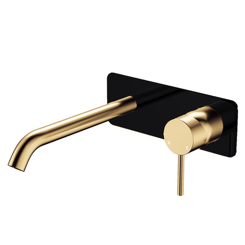 Fienza Kaya Basin/Bath Wall Mixer 160mm Dress Kit Soft Square Plate Matte Black & Urban Brass D228106BUB