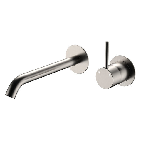 Fienza Kaya Up Round Basin/Bath Wall Mixer Set 200mm Lead Free Brushed Nickel D228118BN-200-LF