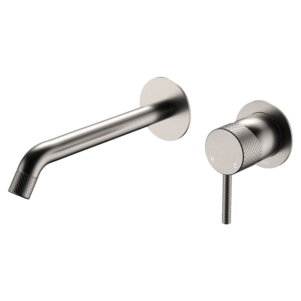 Fienza Axle Round Basin/Bath Wall Mixer Set 200mm Lead Free Brushed Nickel D231104BN-200-LF