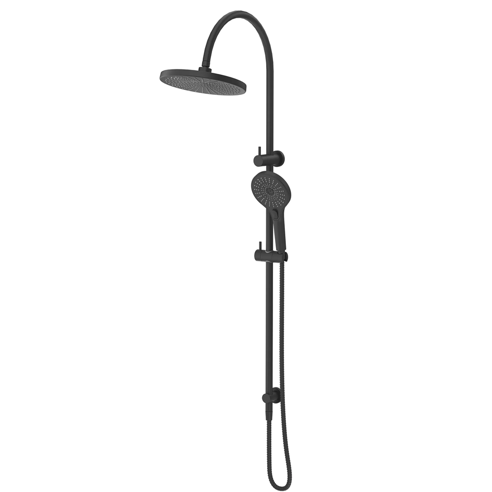 Bella Vista Mica Gooseneck Dual Shower Rail Black DSH-R-6H-BLK