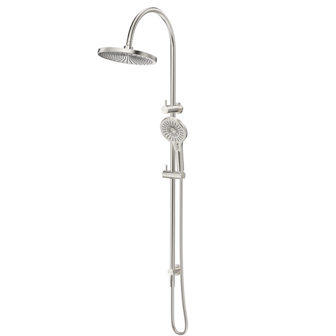 Bella Vista Mica Gooseneck Dual Shower Rail Brushed Nickel DSH-R-6H-BN